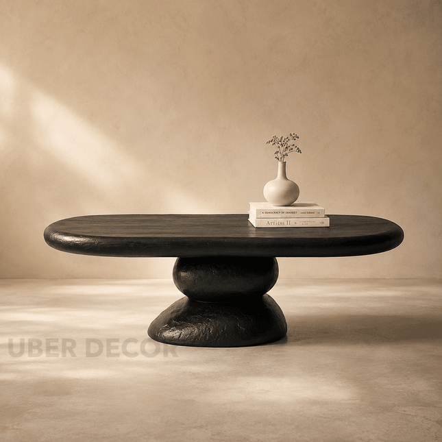 Sava Noir Wabi-Sabi Retro Pebble Coffee Table – Japandi Sculptural Centerpiece for Modern Living Rooms