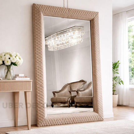 Cambridge Classic Tufted Full-Length Rectangular Upholstered Bedroom Mirror- Luxury Mirror