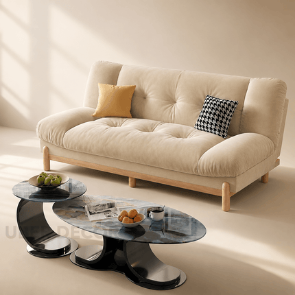 Kandy Japandi Tufted Futon Sofa Bed – front view in sofa configuration for living room India