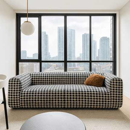 Vallettan 2-3 Seater Modern Sofa Houndstooth Designer Couch for Living Room & Lounge