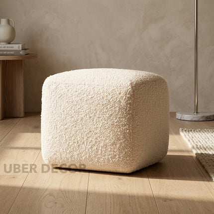 Boucle Cube Ottoman – Modern Square Boucle Upholstered Footstool for Living Room