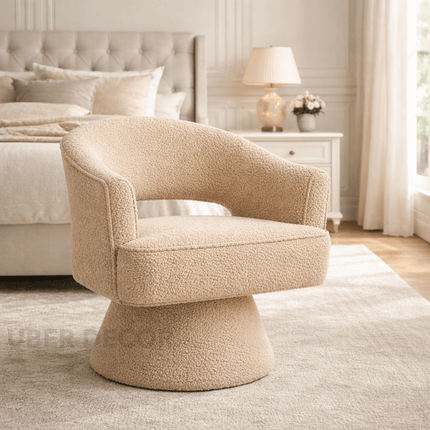 Ravelle- Modern U-Back Accent Chair with Upholstered Round 360 Revolving Swivel Barrel Armchair for Living Room