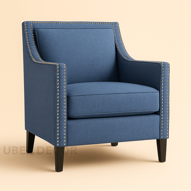 Rhesia- Traditional Style Square Shaped Embellished Upholstered Armchair for Living Room or Study