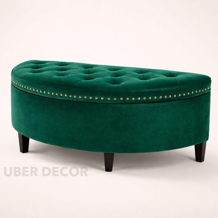 Darian Half Moon Storage Bench with Lift Top Lid – Modern Accent Organizer for Living Rooms, Bedrooms & Dressing Corners