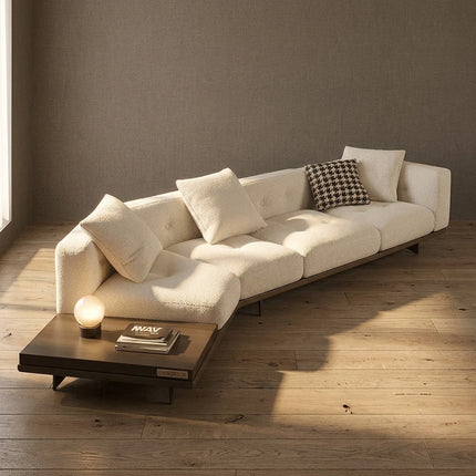 Cartagena Sectional Sofa with Chaise & Built-In Side Table Modern Japandi-Inspired Living Room Sofa