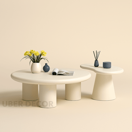 Tisza Cream Cloud Coffee Table Set – Round MDF Tops with Soft Edges and Nesting Design – Minimalist Accent Furniture for Small Apartments and Modern Living Rooms