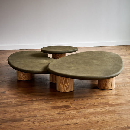 Kama Multi Tier Functional Mid Century Modern Japandi Coffee Table Scandinavian Organic Freeform Top Natural Wood Cylindrical Legs Matte Finish Center Table for Living Room