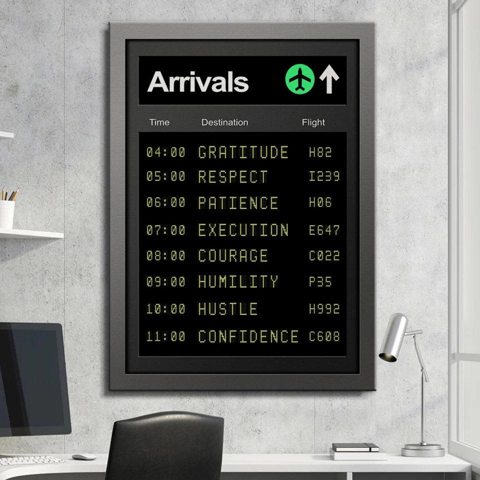 Arrivals- Flight Travel Canvas Wall Art - Uber Decor