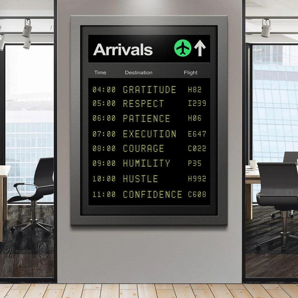 Arrivals- Flight Travel Canvas Wall Art - Uber Decor