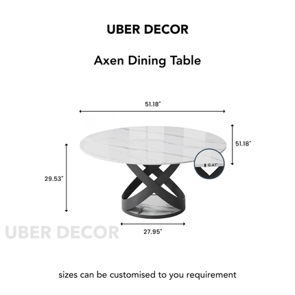 Axen Dining Table Sculptural X Base Design Mid Century Modern European Inspired Marble Top Dining Table with Carbon Steel Base for Dining Room