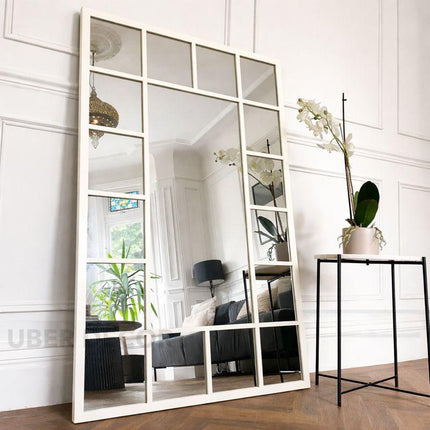 UrbanPane Large Industrial Metal Framed Mirror - French Window-Style Rectangle Mirror Design for Modern Home Decor
