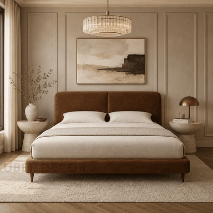 Snooze Line Wabi-Sabi Curved Bed – Japandi Minimalist Upholstered Bed for Modern Bedrooms