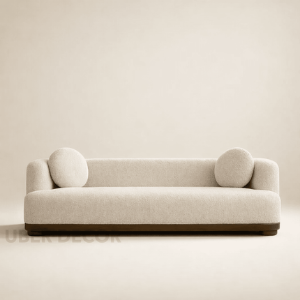 Shiraz 3-Seater Modern Sofa Sculptural Minimalist Couch with Round Accent Cushions