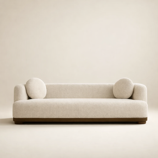 Shiraz 3-Seater Modern Sofa Sculptural Minimalist Couch with Round Accent Cushions