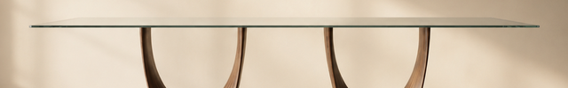 Vireon Rectangular Dining Table Contemporary Architectural Design Glass Top Solid Wood Base Dining Table for Dining Room