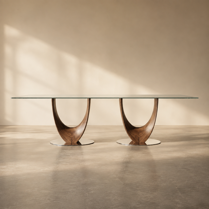 Vireon Rectangular Dining Table Contemporary Architectural Design Glass Top Solid Wood Base Dining Table for Dining Room