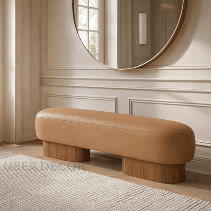Metro Calm Contemporary Rounded Base Bench Modern Minimal Customisable Seating for Living Bedroom Lounge and Entryway