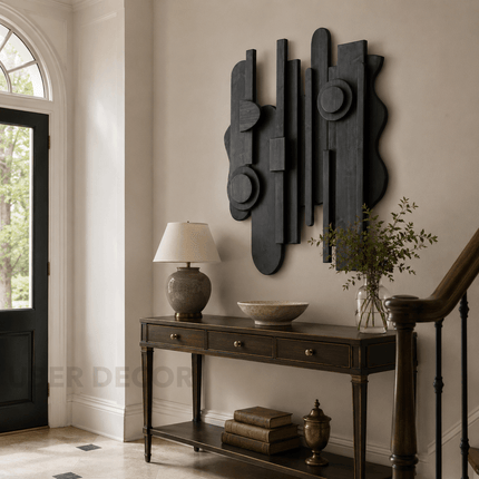 Linear Rhythm Sculptural Wooden Wall Art – Modern Vertical Relief for Living Room