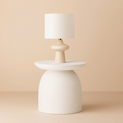 The Alba Dome – Custom White Sculptural Dome Base Side Table in Japandi Scandinavian Mid Century Modern Style for Living Room or Bedroom