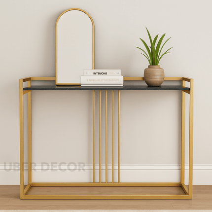 Stratus Slim Console Table – Custom Marble Top in Black or White with Vertical Accent Detailing