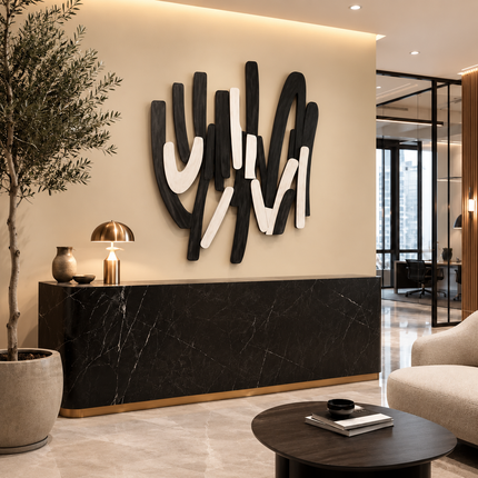 Linear Drift Japandi Wooden Wall Art – Flowing Relief for Living Room