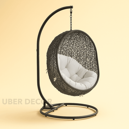FernCove Cocoon Swing Chair – Textured Organic Woven Hanging Chair for Garden, Terrace & Study | Uber Decor