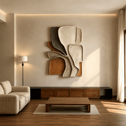 Sculpted Leaf Rhythm Japandi 3D Wall Art – Organic Relief for Living Room