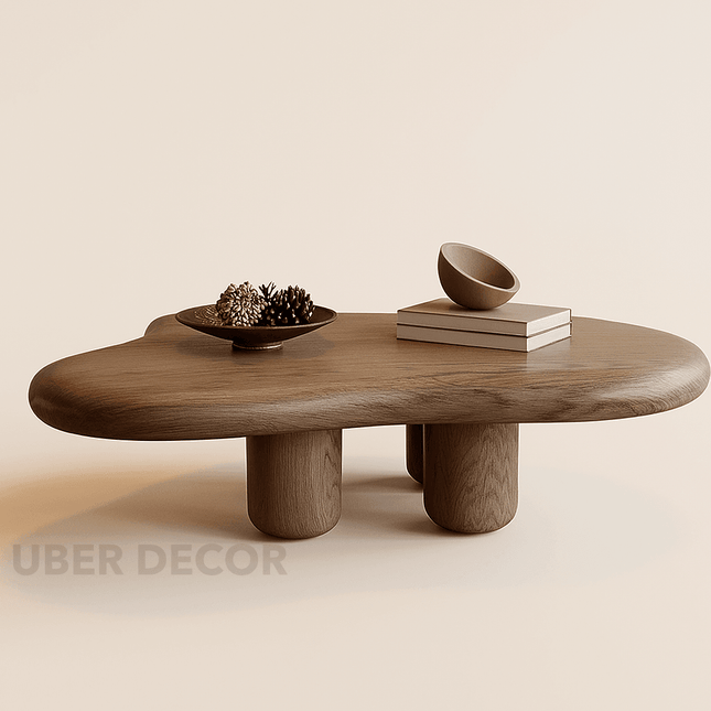 Ebro Drift Modern Cloud Coffee Table Dark Walnut Veneer Top Organic Contour with Four Solid Wood Legs for Living Rooms and Tea Corners - Uber Decor
