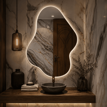 Vector Abstract LED Mirror – Frameless Wall Hanging Mirror with Front or Back Lit for Vanity & Bathroom