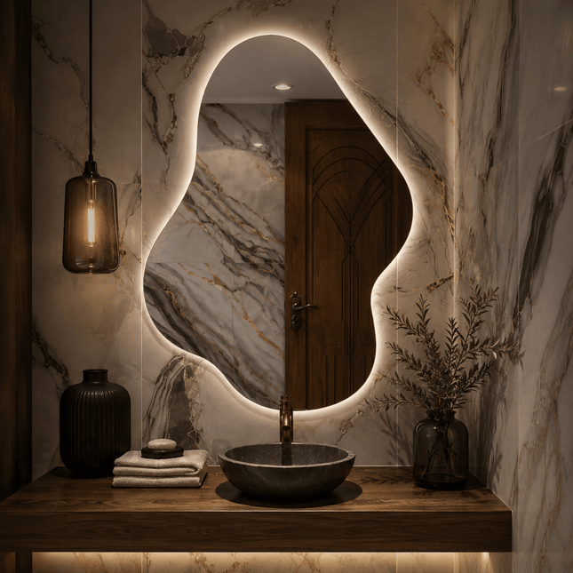 Vector Abstract LED Mirror – Frameless Wall Hanging Mirror with Front or Back Lit for Vanity & Bathroom