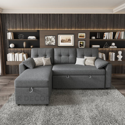 Savannah Sectional Sofa with Storage- Reversible Pull Out Couch Sofacum Bed for Living Room - Uber Decor