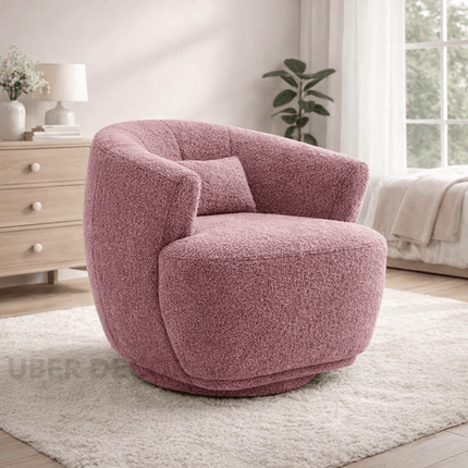 Zerina- Modern Comfort Wide Base Upholstered 360 Revolving Swivel Barrel Chair with Lumbar Pillow