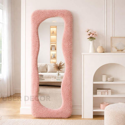 Soft Sculpt Boucle Full Length Dressing Mirror - Upholstered Modern Unique Standing Mirror for Bedroom
