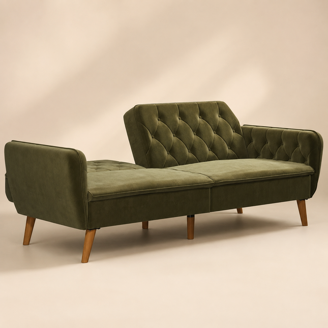 Arezzo 83" Futon Sofa- Tufted Laid Back Convertible Futon Couch Bed for Small Spaces, Home or Office
