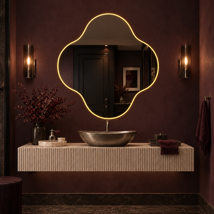 Tulip LED Vanity Mirror with Four Petal Design Frameless Front or Back Lit Wall Decor for Modern Interiors