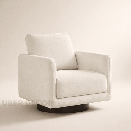 Kiana- Upholstered Swivel Armchair With Wooden Base - Square Accent Chair for Bedroom or Living Room