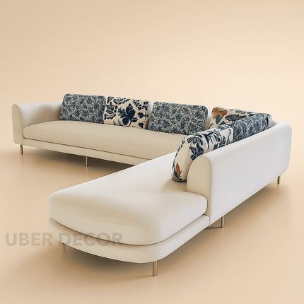 Preston Contemporary L Shaped Sofa with Floral Backrest and Lounger for Living Room