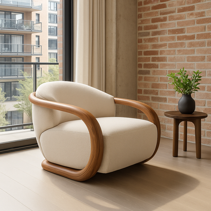 Eden Luxe Lounge Chair Mid Century Modern European Solid Wood Frame Fixed Base Accent Chair Living Room and Bedroom