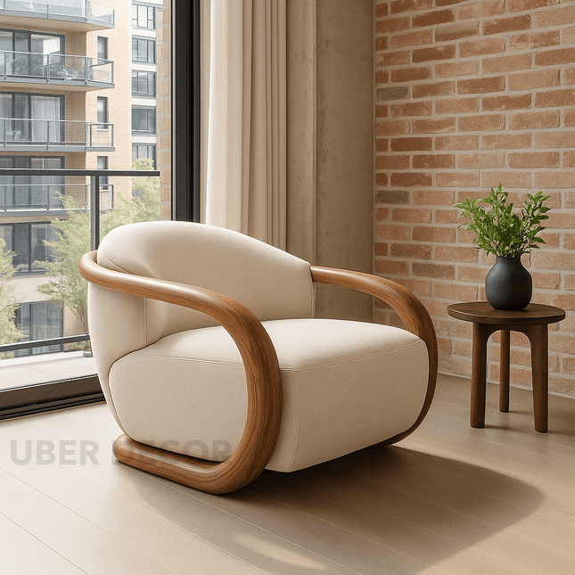Eden Luxe Lounge Chair Mid Century Modern European Solid Wood Frame Fixed Base Accent Chair Living Room and Bedroom