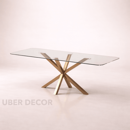 Crystalhaven Dining Table with Tempered Glass Top Modern Luxury Mid Century Inspired Stainless Steel Base for Dining Room and Kitchen Area