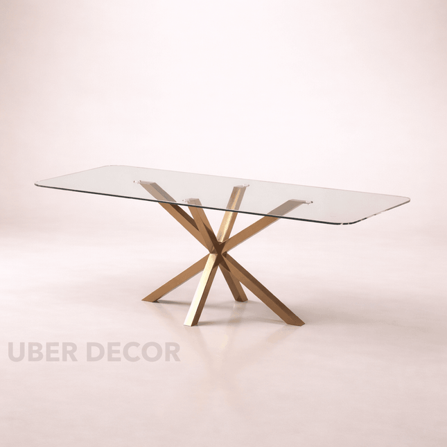 Crystalhaven Dining Table with Tempered Glass Top Modern Luxury Mid Century Inspired Stainless Steel Base for Dining Room and Kitchen Area