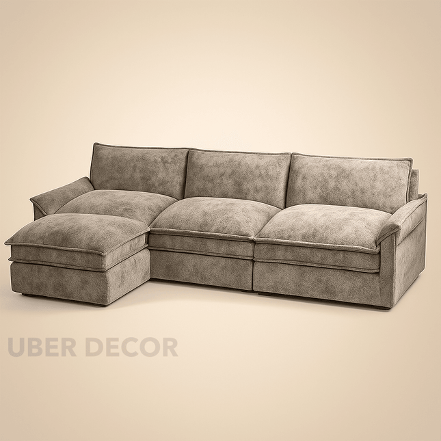 Manila 119" L-Shaped Sofa- 3 Seater Sectional Sofa with Reversible Toffee Chair & Movable Footrest