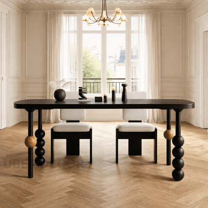 Eclat Noir Rectangular Dining Table Contemporary Artistic Design Wooden Accented Sculptural Legs Ideal for Dining Room