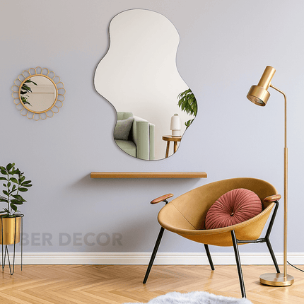 Wavy Elegance Set of 2 Frameless Asymmetric Mirrors- Unique Wavy Aesthetic Decorative Mirror for Living Room