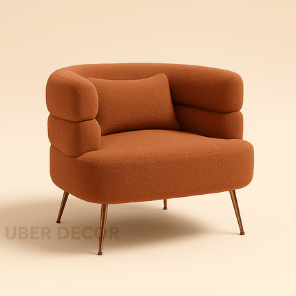 Fayra- Wide Base Vintage Boucle Arm Accent Chair With Lumbar Pillow And Metal Legs