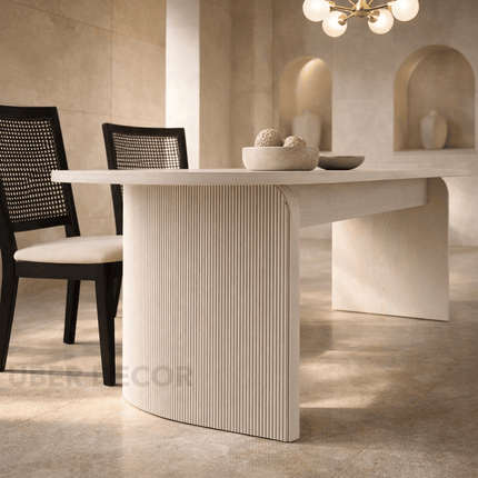 Aveline Flute Oval Dining Table Scandinavian Japandi Design Fluted Base Legs Ideal for Dining Room