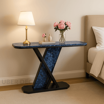 Vesper X Display Table – Custom Marble Top with Sculptural X-Frame Base for Entryways & Hallways