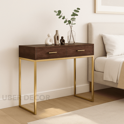 Bruno Frame Console Table – Wood Top with Dual Drawers & Sleek Base Modern Entry Accent