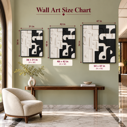 Monochrome Puzzle Japandi Wall Art – Geometric Relief Sculpture for Living Room, Foyer & Modern Interiors