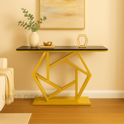 Orion Crest Side Table – Custom Black or White Marble Top with Gold Geometric Base Mid‑Century Glam Accent For Entryway & Hallway